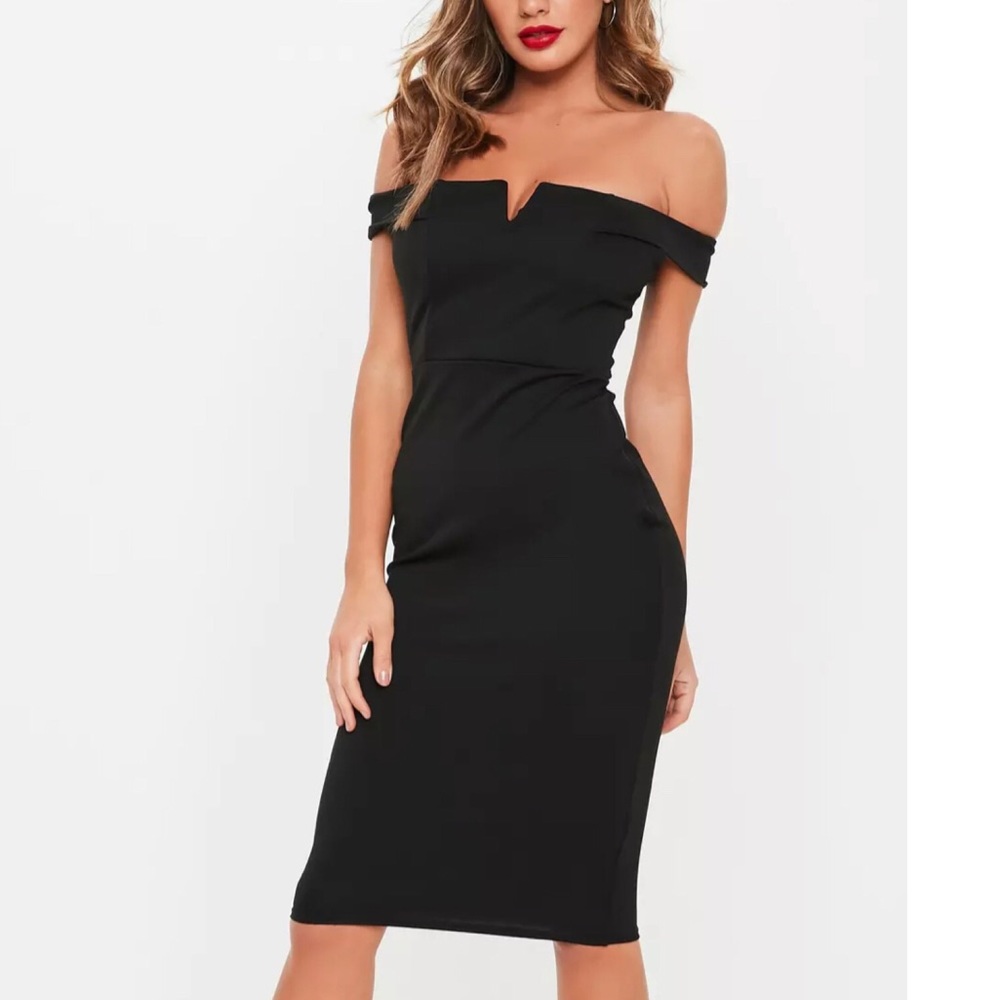 Missguided black v front bardot midi dress